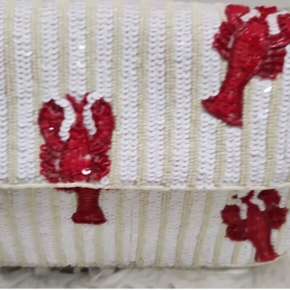 Tik T🔥Viral🔥 White & Red Lobster Beaded Sequin Shoulder Bag Made in India - Picture 3 of 6